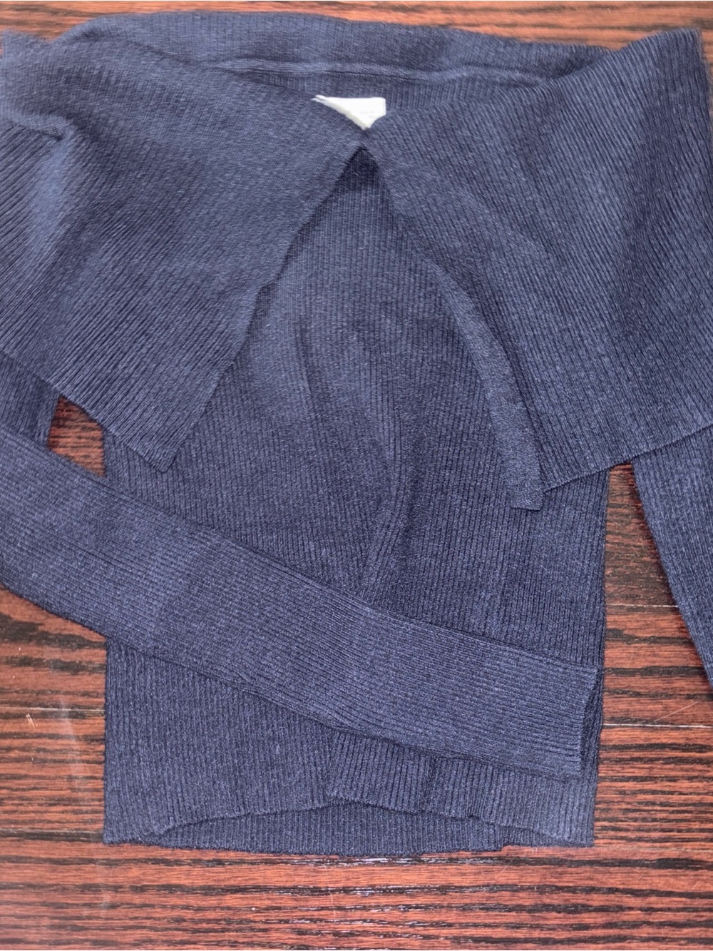 Women’s Navy Ribbed Off-Shoulder Sweater